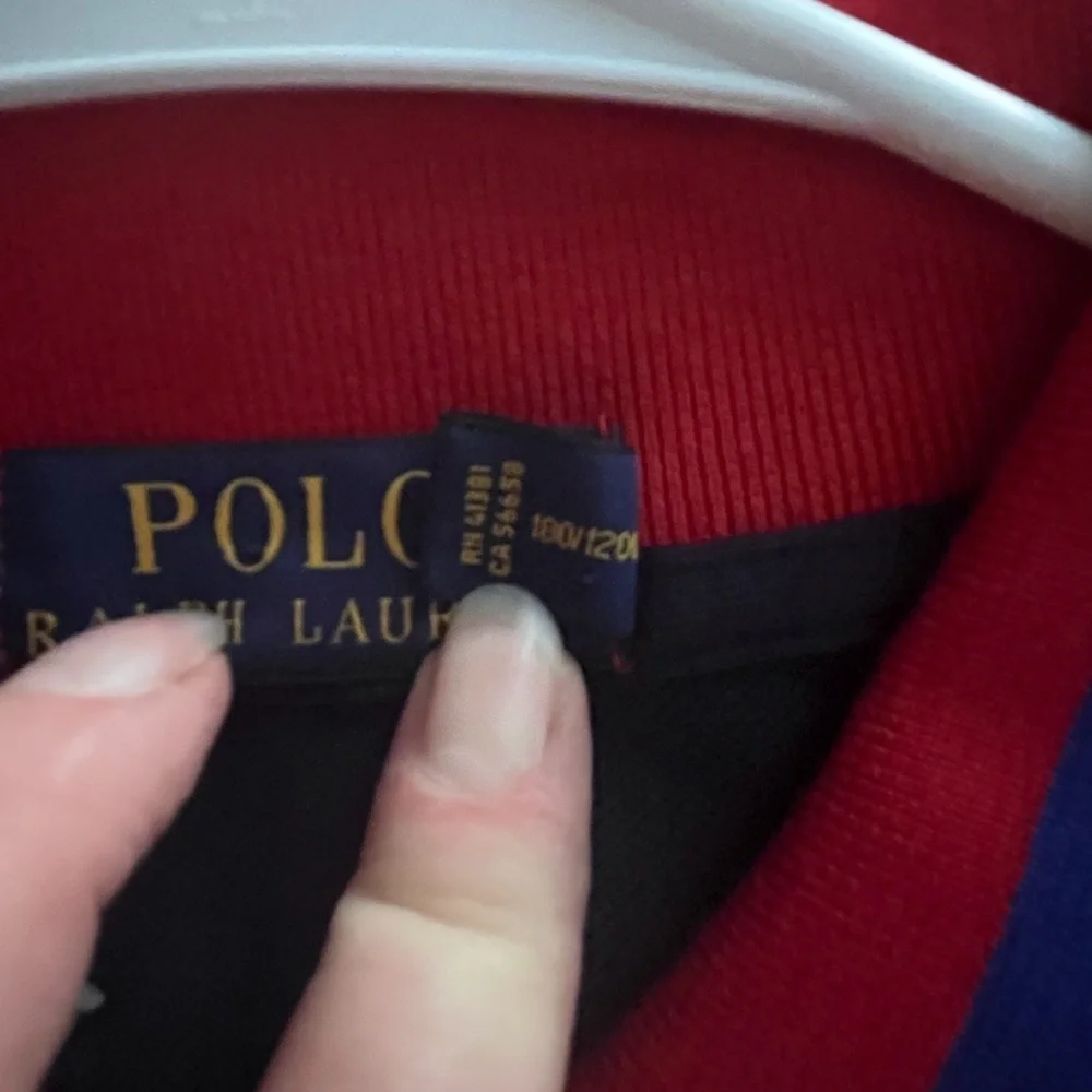 Polo Ralph Lauren navy blue big green pony rainbow collar rugby shirt red yellow